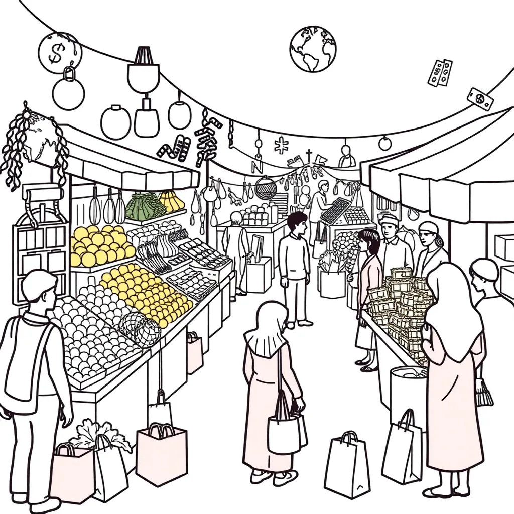 Market research illustration with surveys and data charts