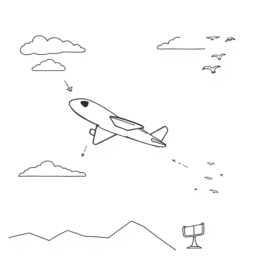 Airplane flying through clouds illustration