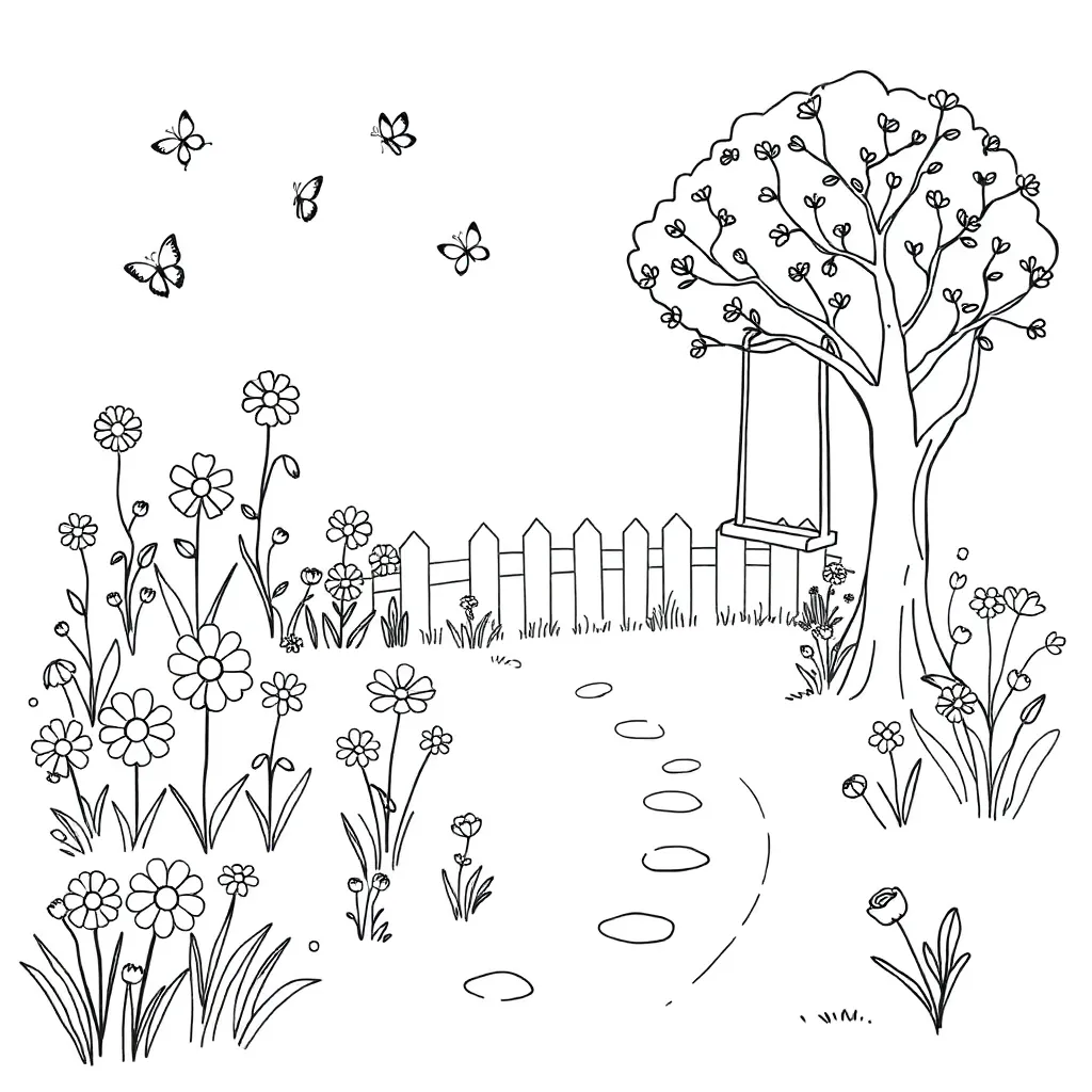 Secret garden with flowers and vines