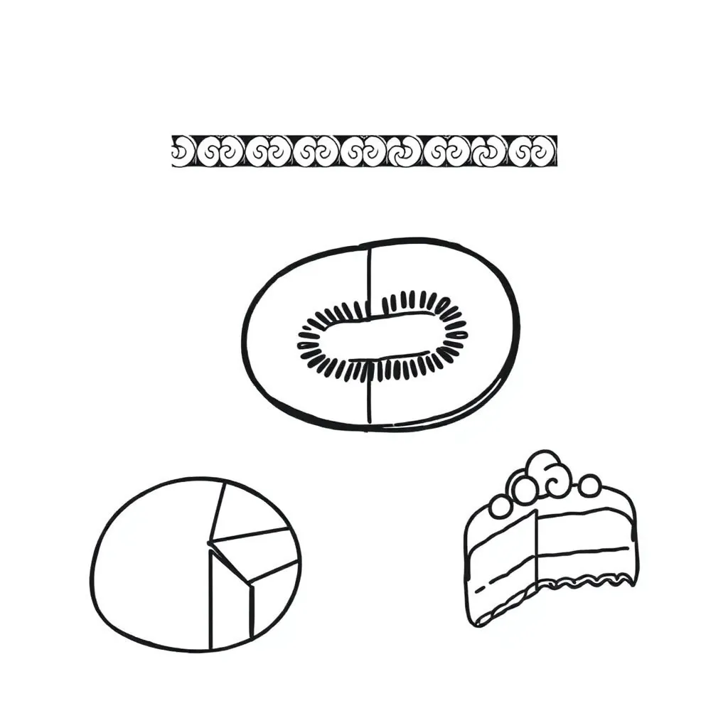 Fractions illustration with pie charts and fraction bars