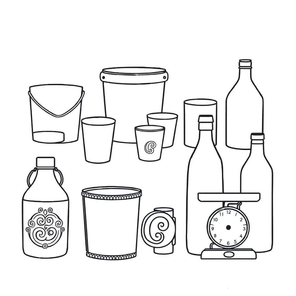 Various containers showing different capacities