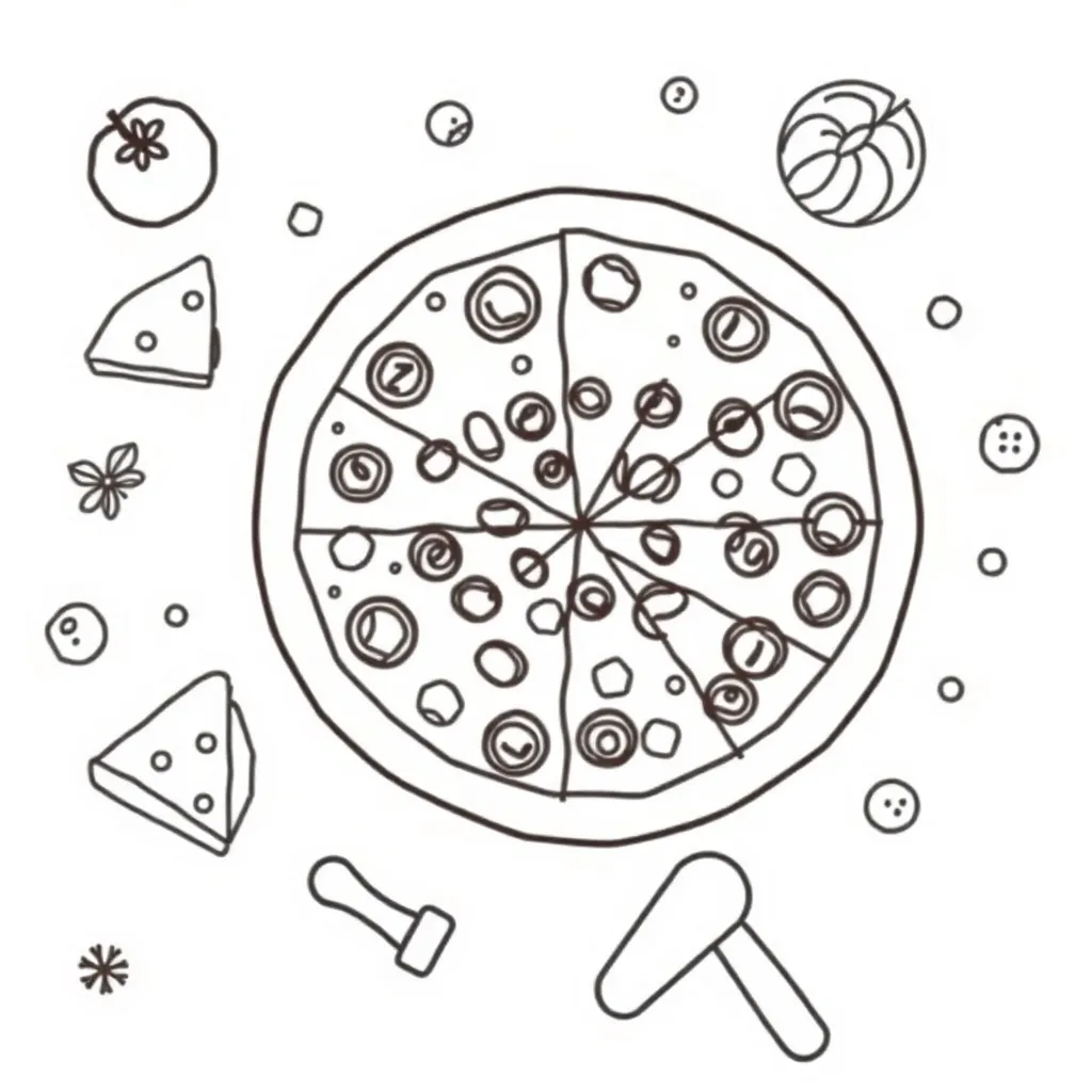 Pizza shop illustration with fractions