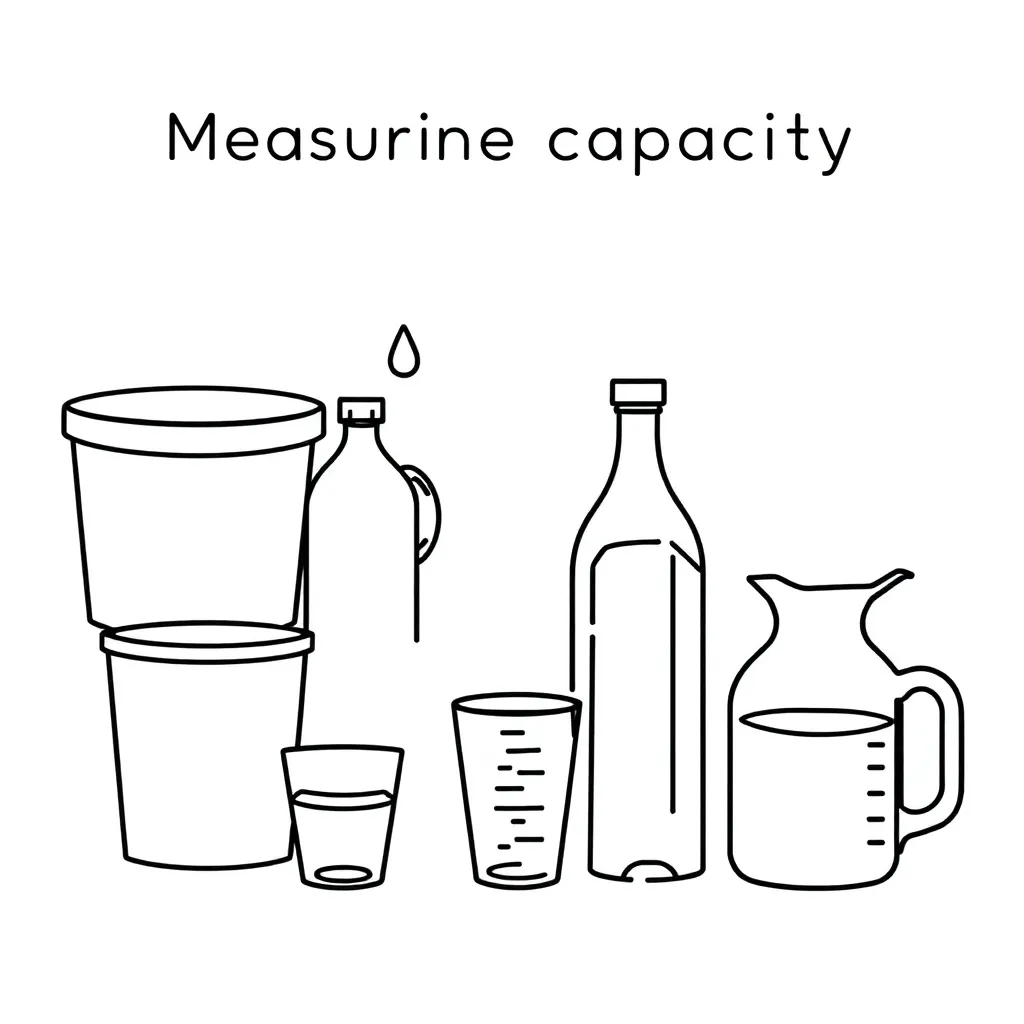 Various containers showing capacity measurement