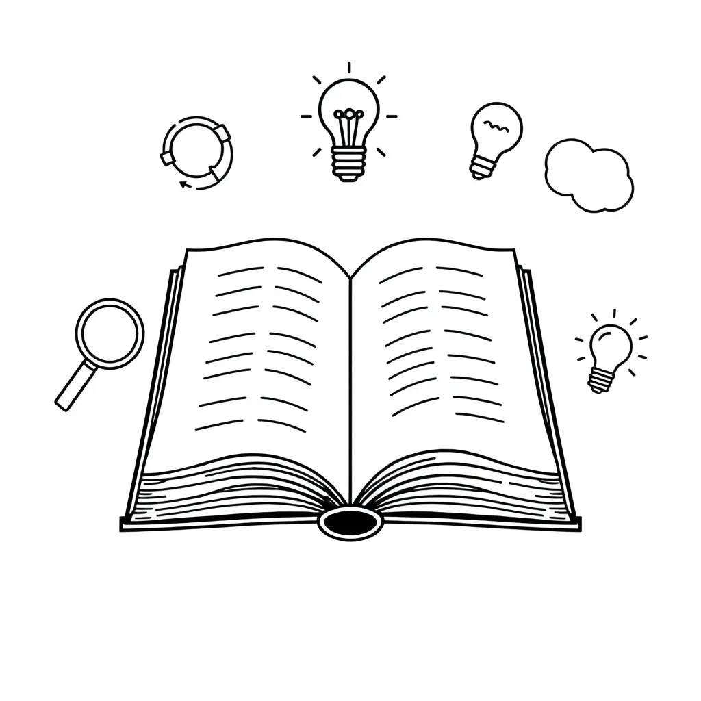 Student reading a book with thought bubbles showing comprehension strategies