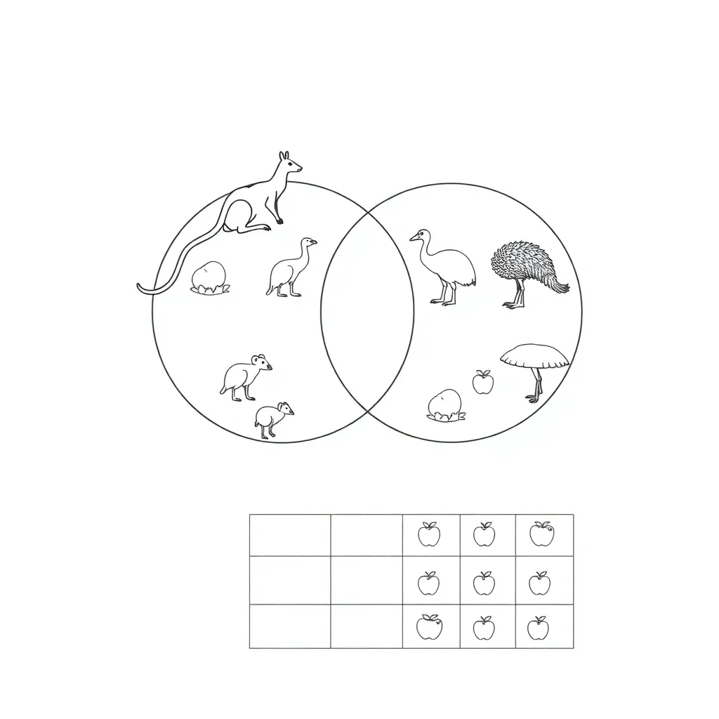 Venn diagram and table illustration