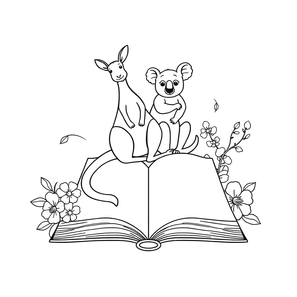 Student reading a book with thought bubbles showing story elements