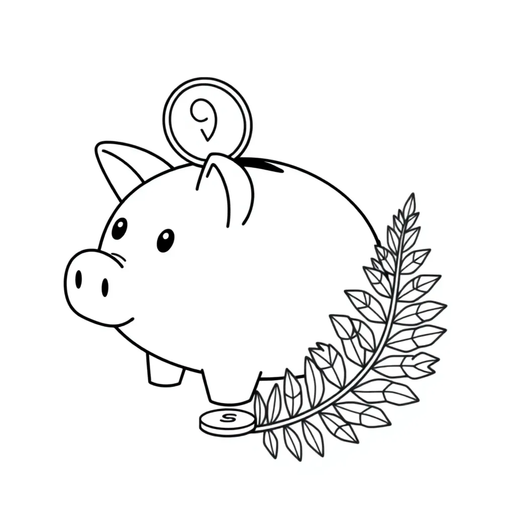 Piggy bank with coins