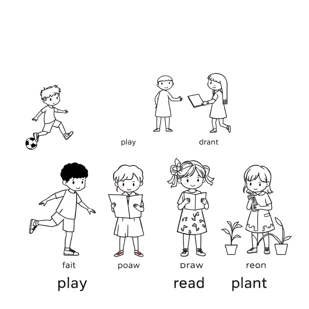 Students writing sentences with pronouns and verbs