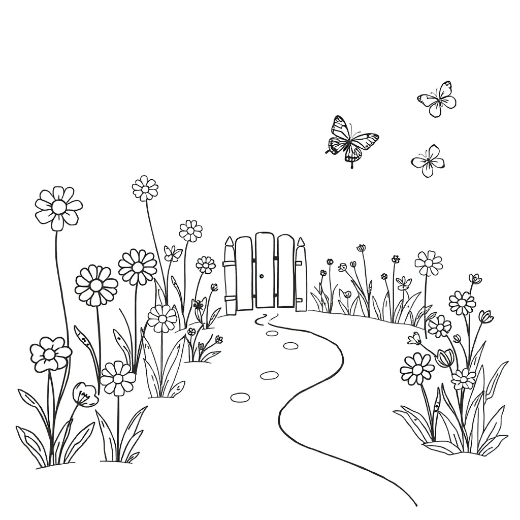 Secret garden with flowers and vines