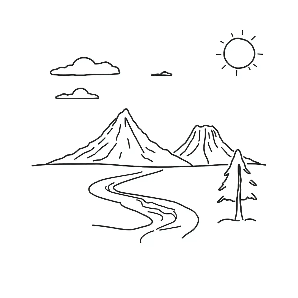 Earth's surface features including mountains, volcanoes, and deltas