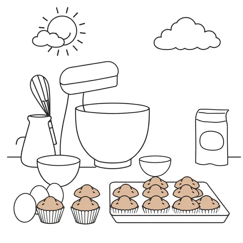 Chocolate muffins and baking ingredients
