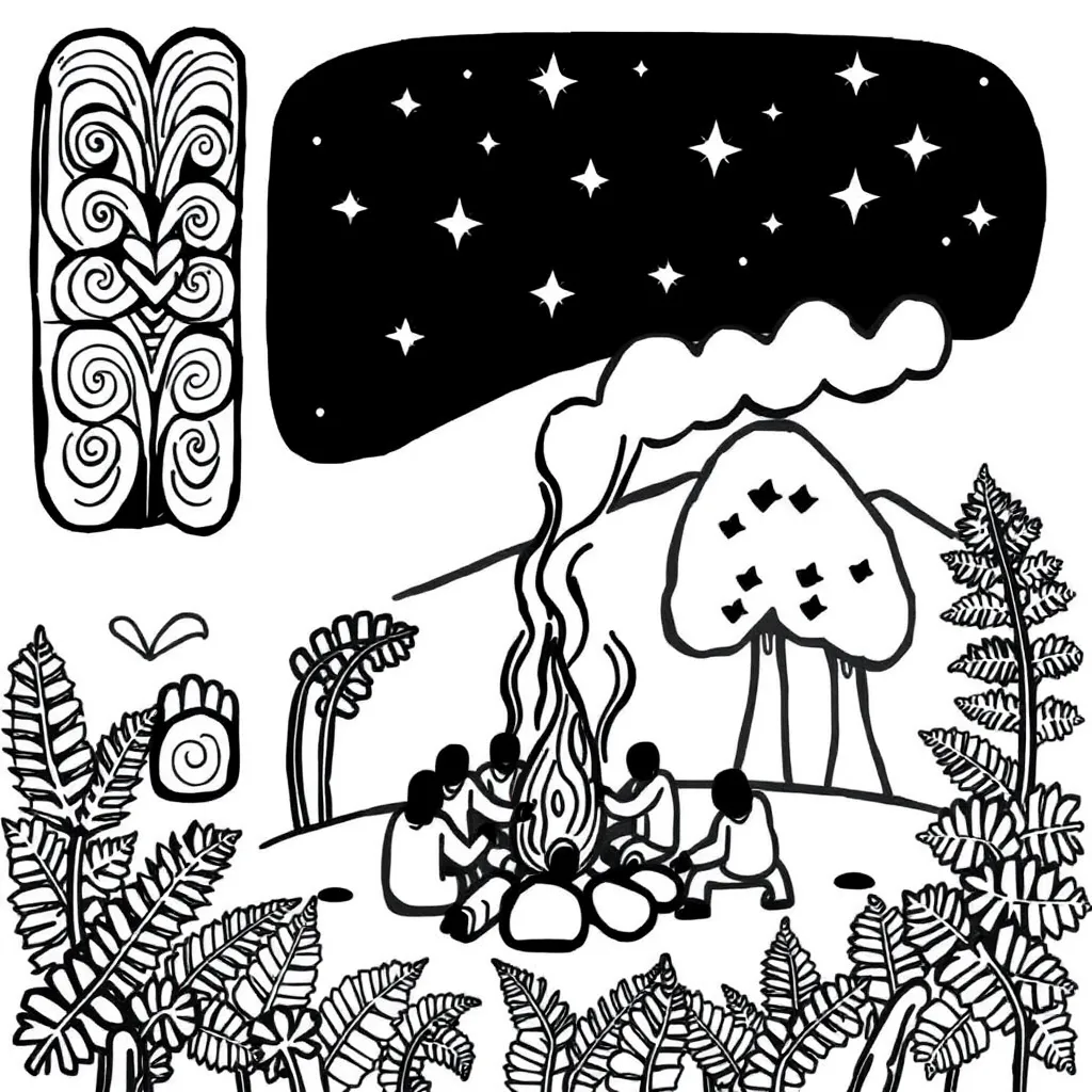 Matariki stars and ceremony illustration
