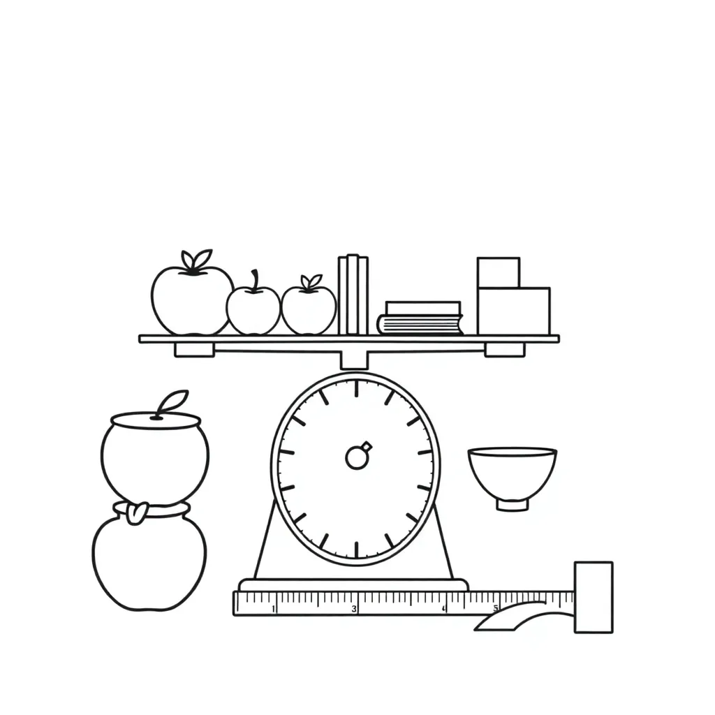 Kitchen scales with various objects