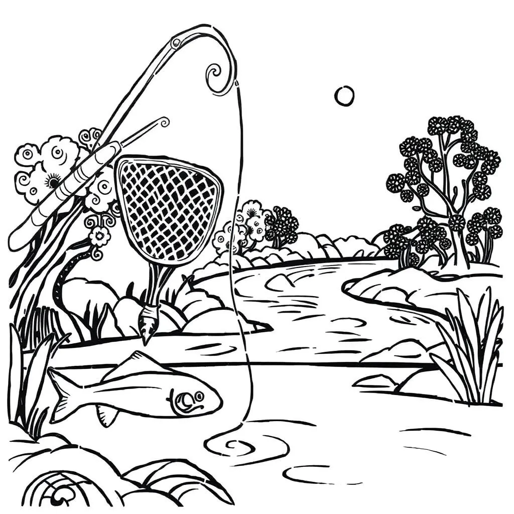 Fishing rod and deer illustration
