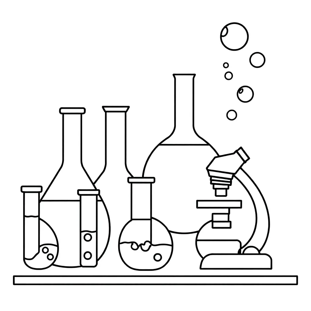 Chemistry laboratory equipment and periodic table