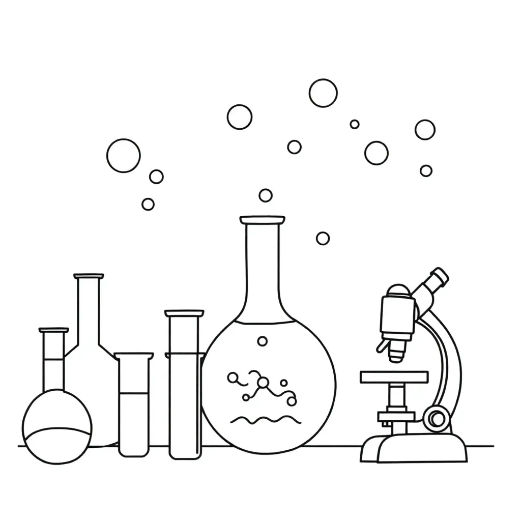Chemistry lab equipment and periodic table illustration