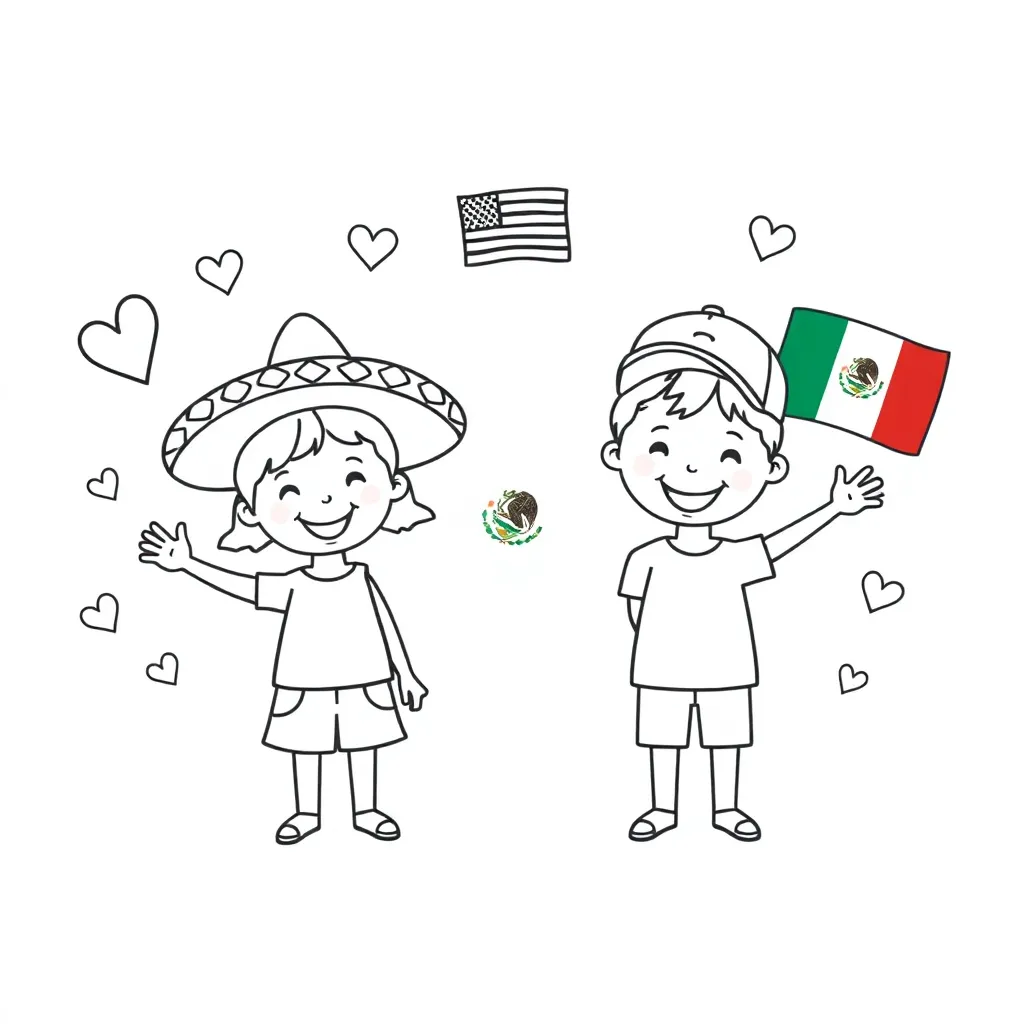 Spanish and American cultural greetings illustration