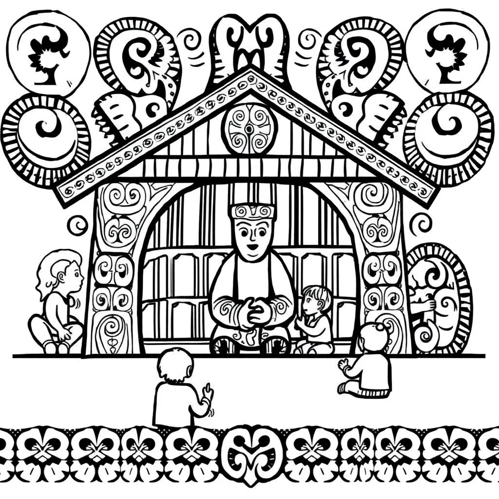 Traditional Māori storytelling scene