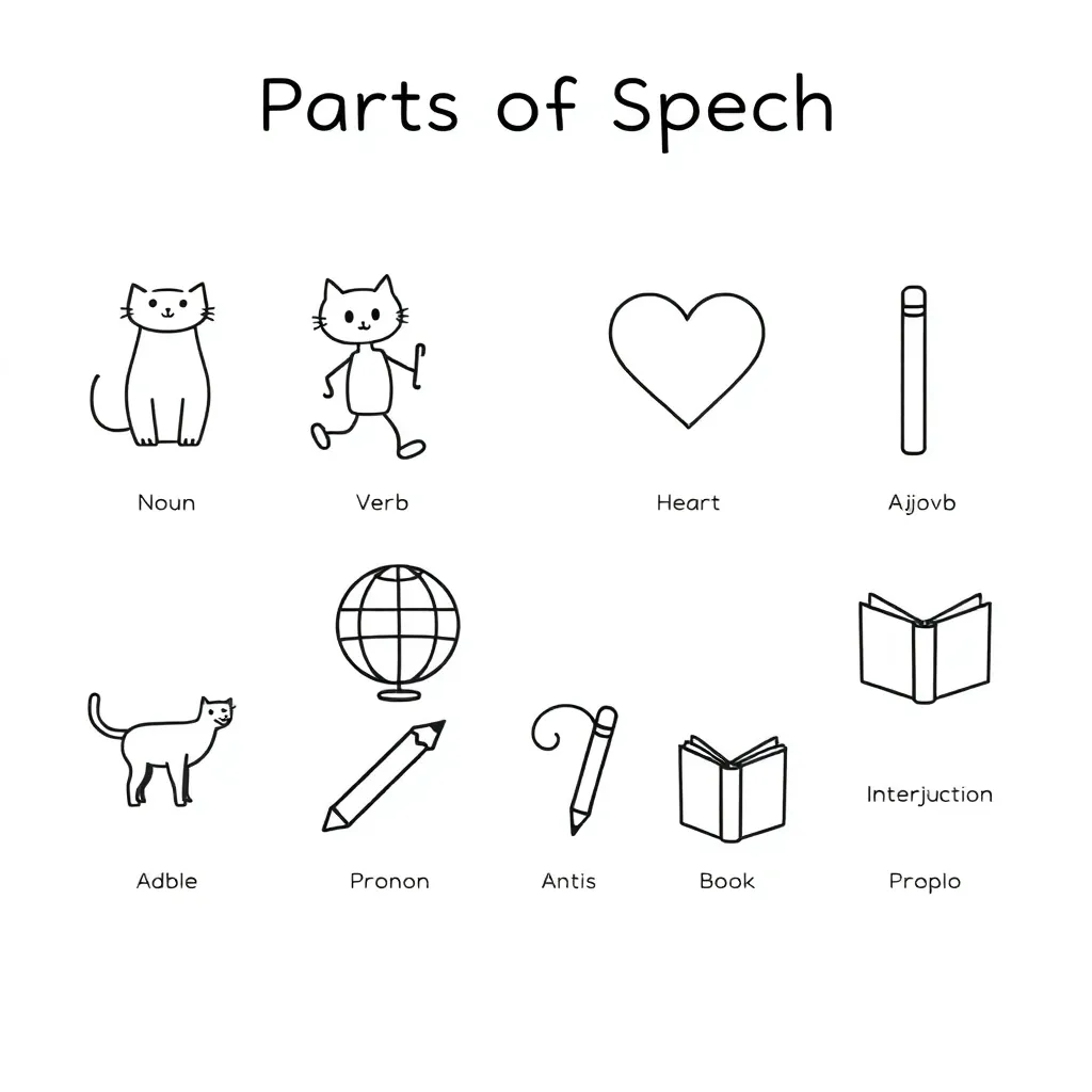 Grammar and parts of speech illustration