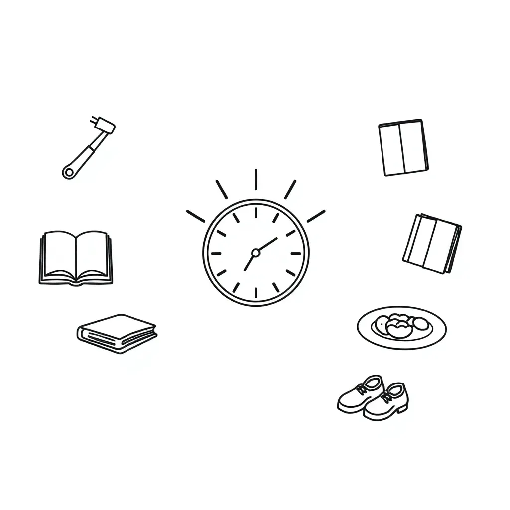 Clock showing time with daily activities