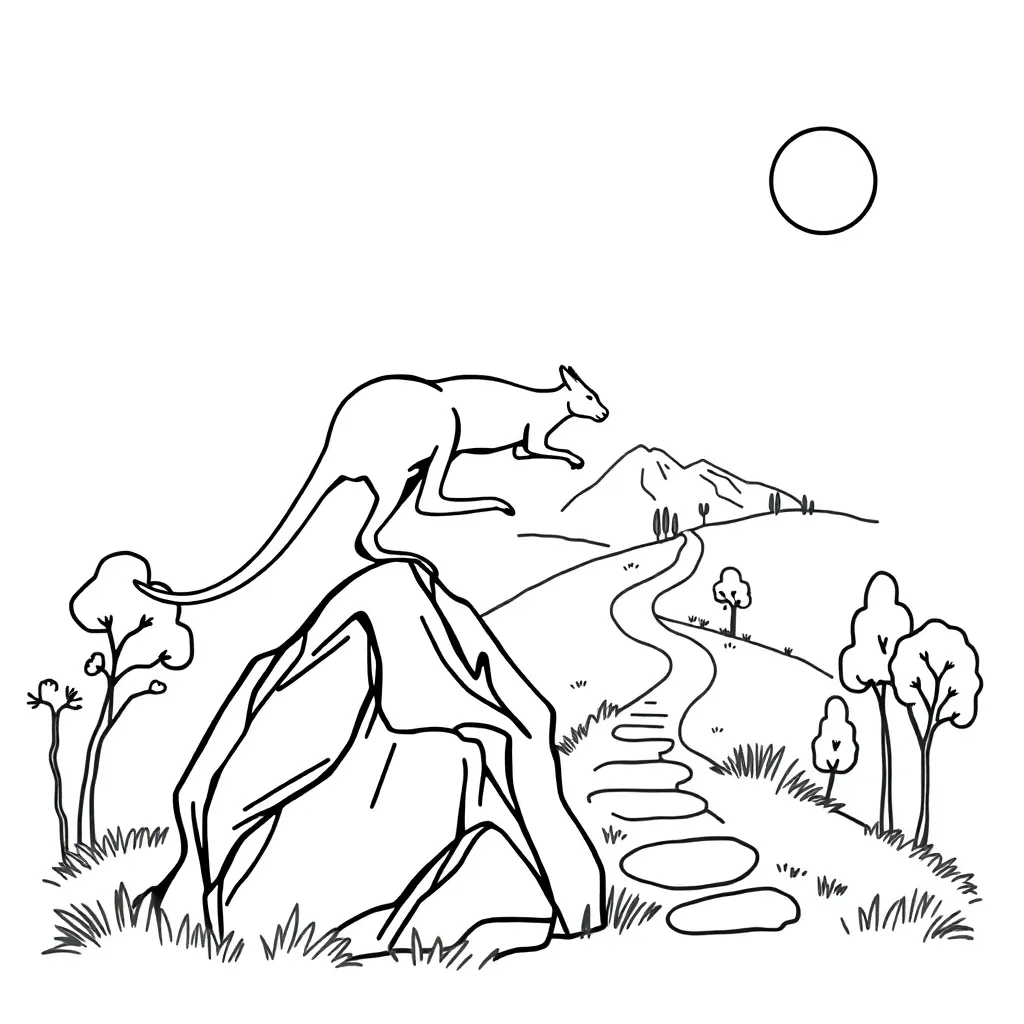 Outdoor adventure scene with mountains and hiking trail