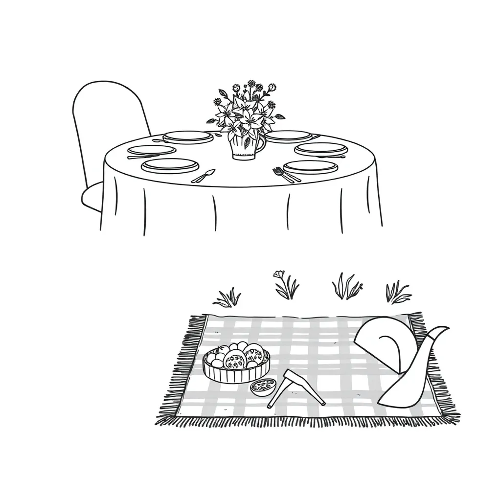 Formal and casual table settings illustration