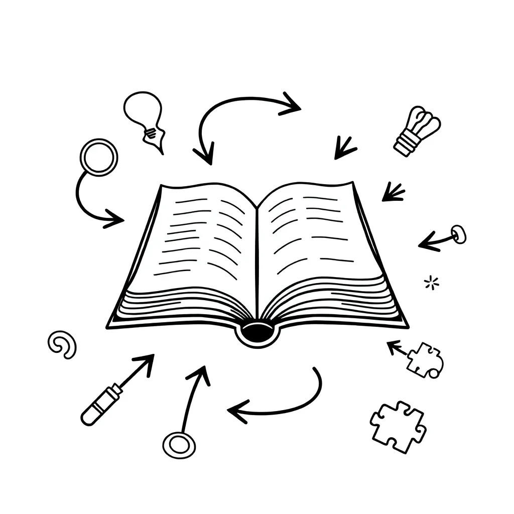 Detective with magnifying glass examining a book