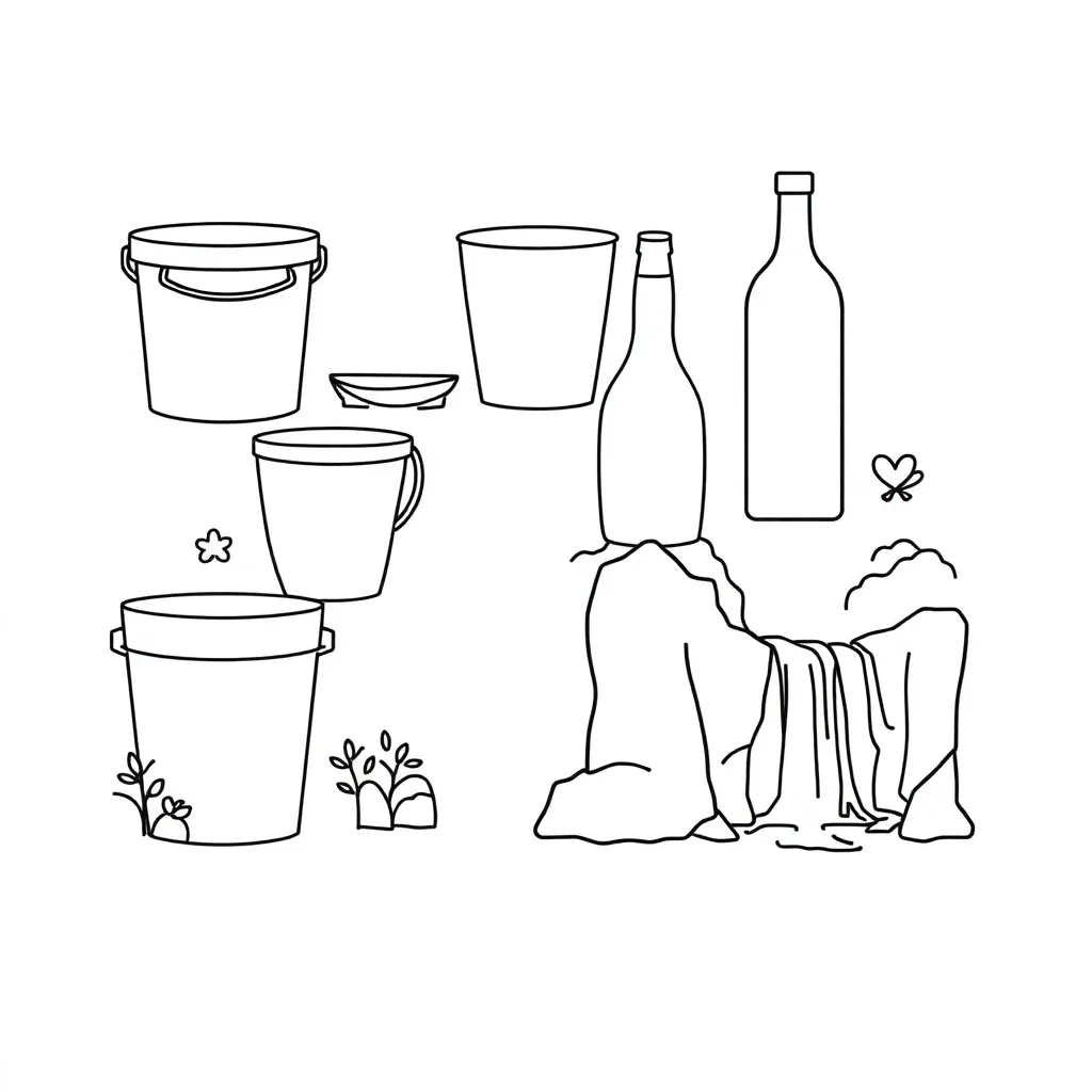 Measuring jug and 3D blocks illustration