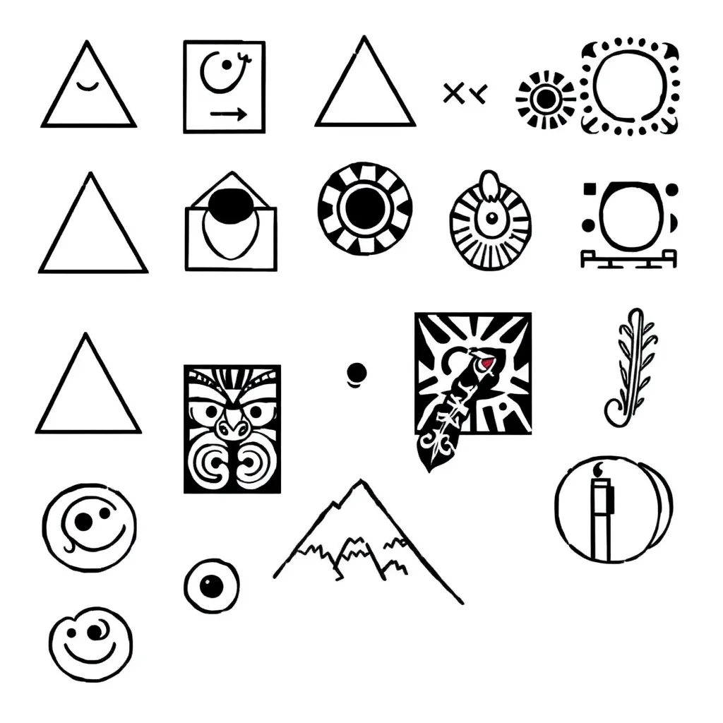 Various 2D and 3D shapes including cubes, pyramids, triangles and circles