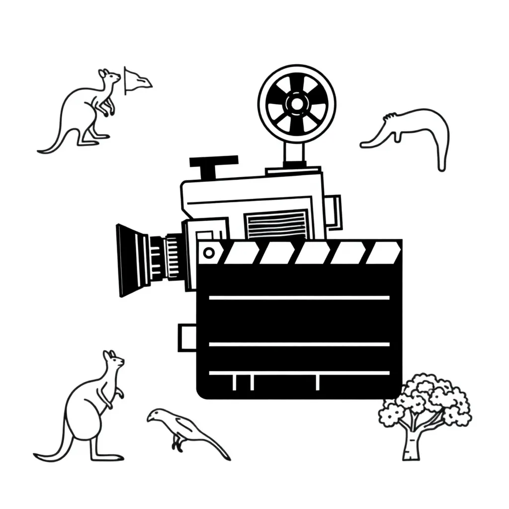 Film camera and movie reel illustration