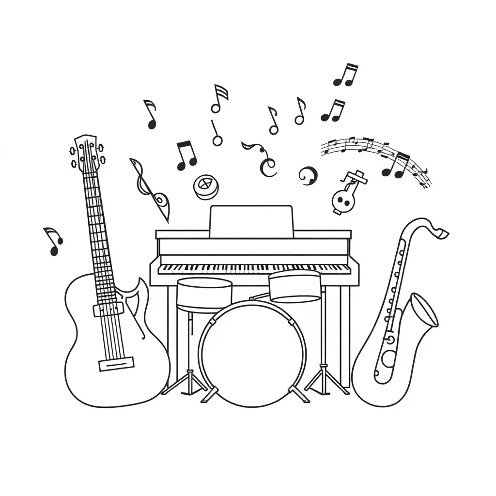 Musical notes and headphones illustration