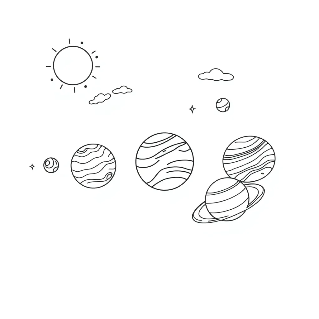 Solar system with planets orbiting the sun
