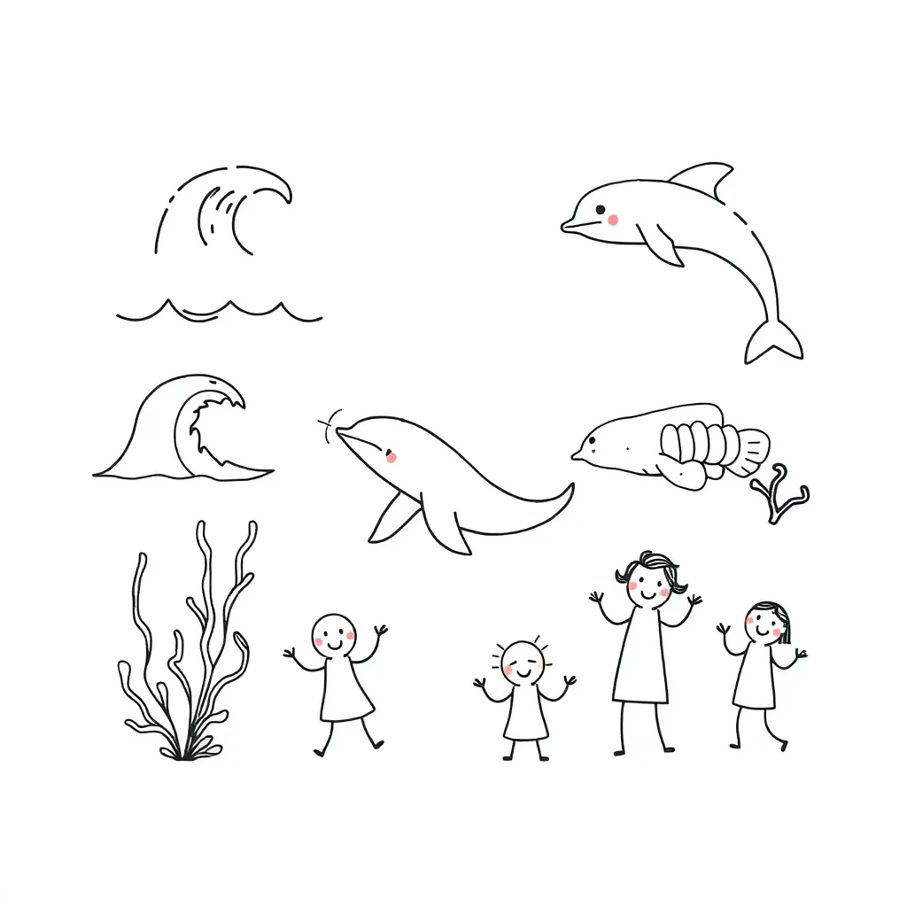 Ocean waves and sea creatures illustration