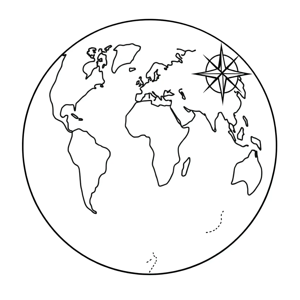 World map with geographic symbols