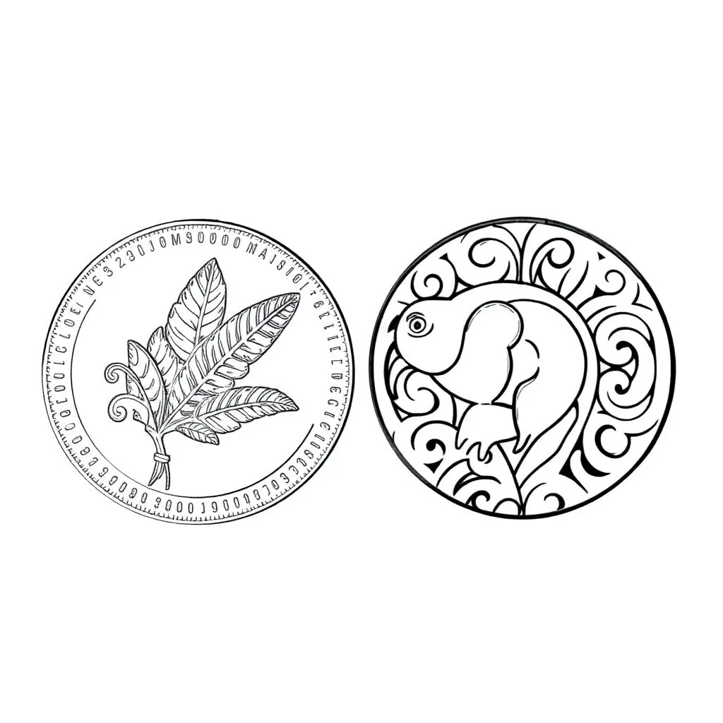New Zealand coins and notes illustration