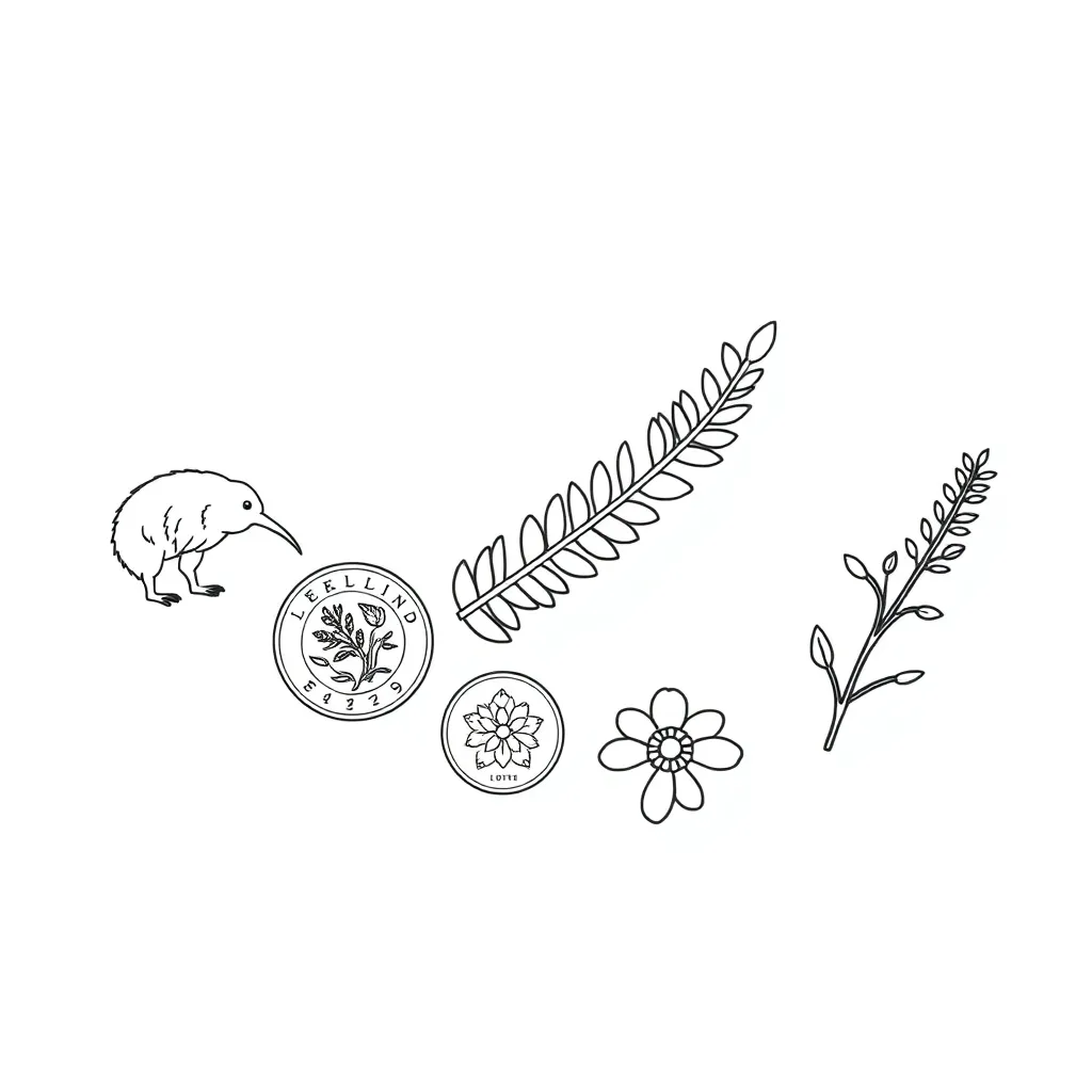 New Zealand coins and notes illustration