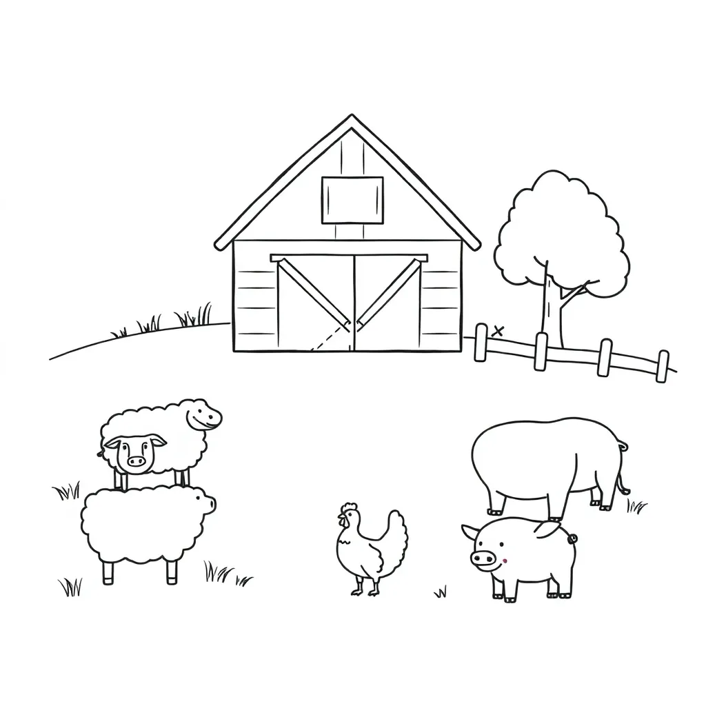 Farm animals in their habitats