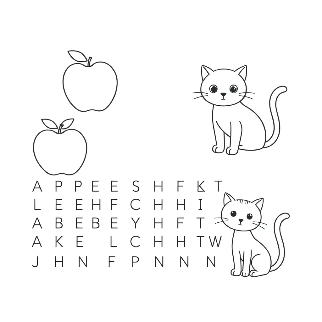 ABC letters with apple, ball, and cat