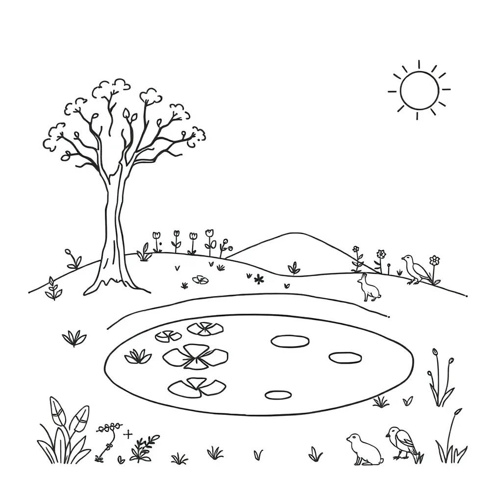 Ecosystem illustration showing plants, animals, and environment