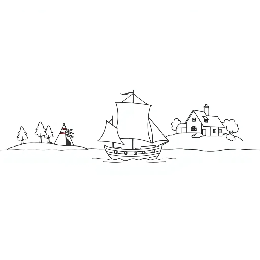 Early colonial settlement illustration