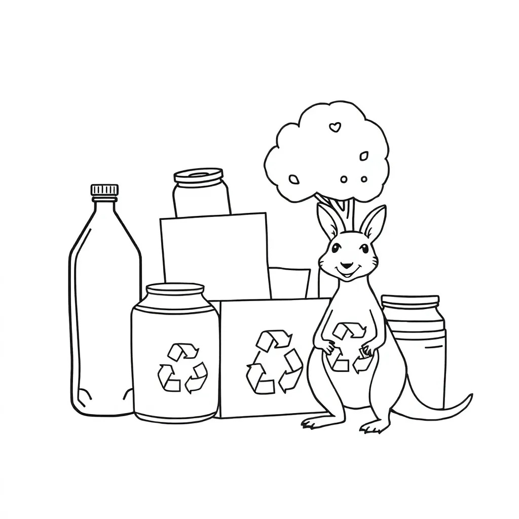 Recycling bin with materials