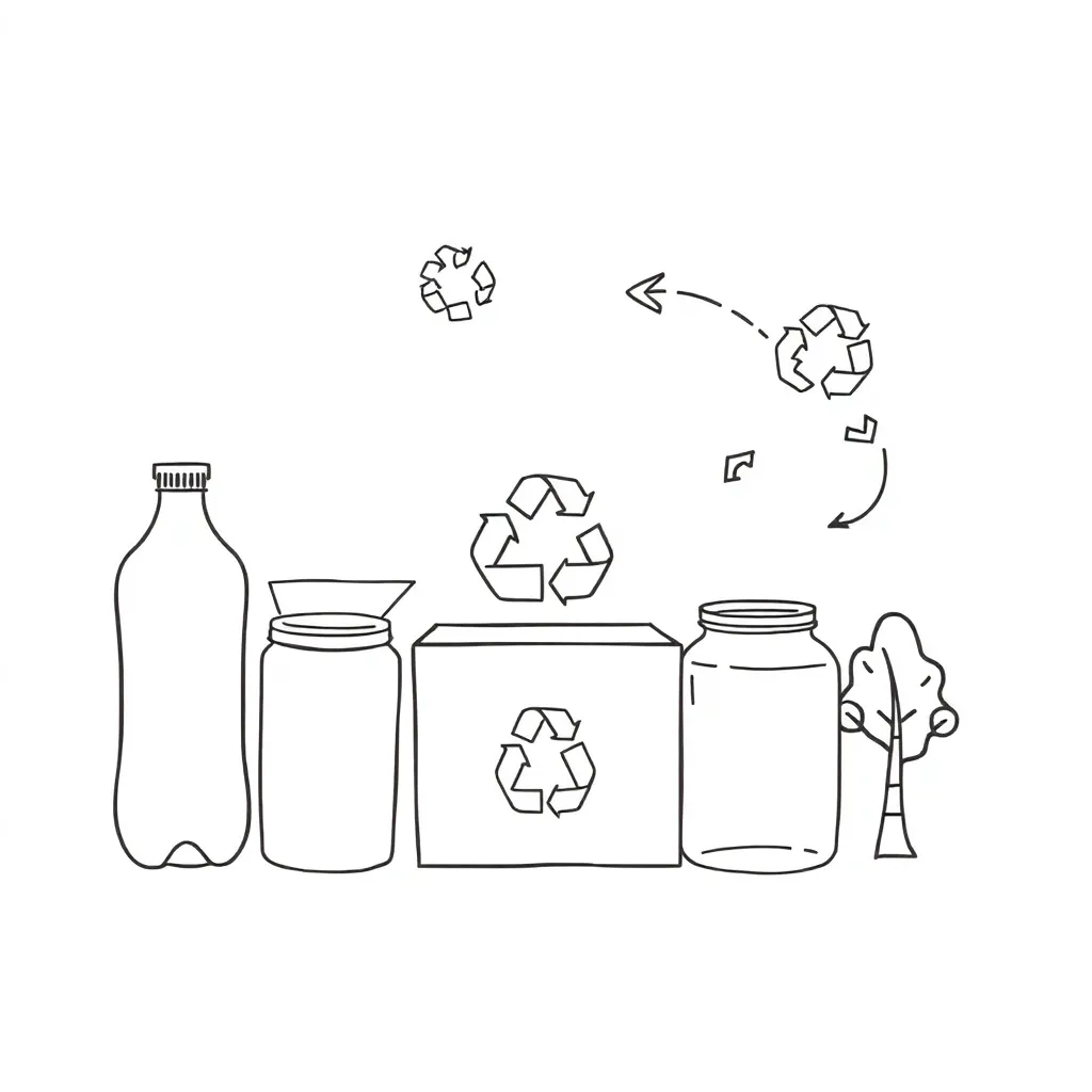 Recycling symbols and materials illustration