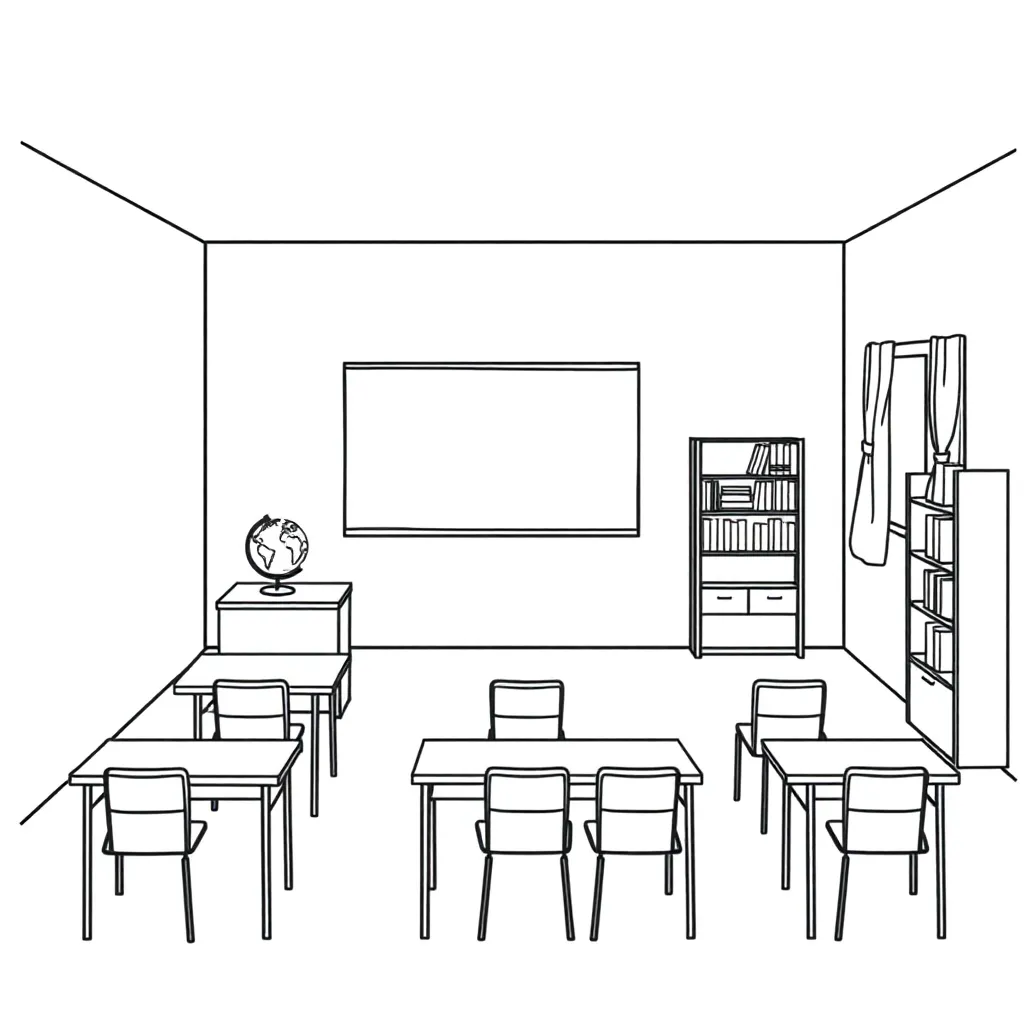 Bird's eye view of classroom illustration