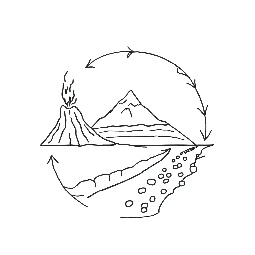 Rock cycle diagram showing the three rock types and transformation processes