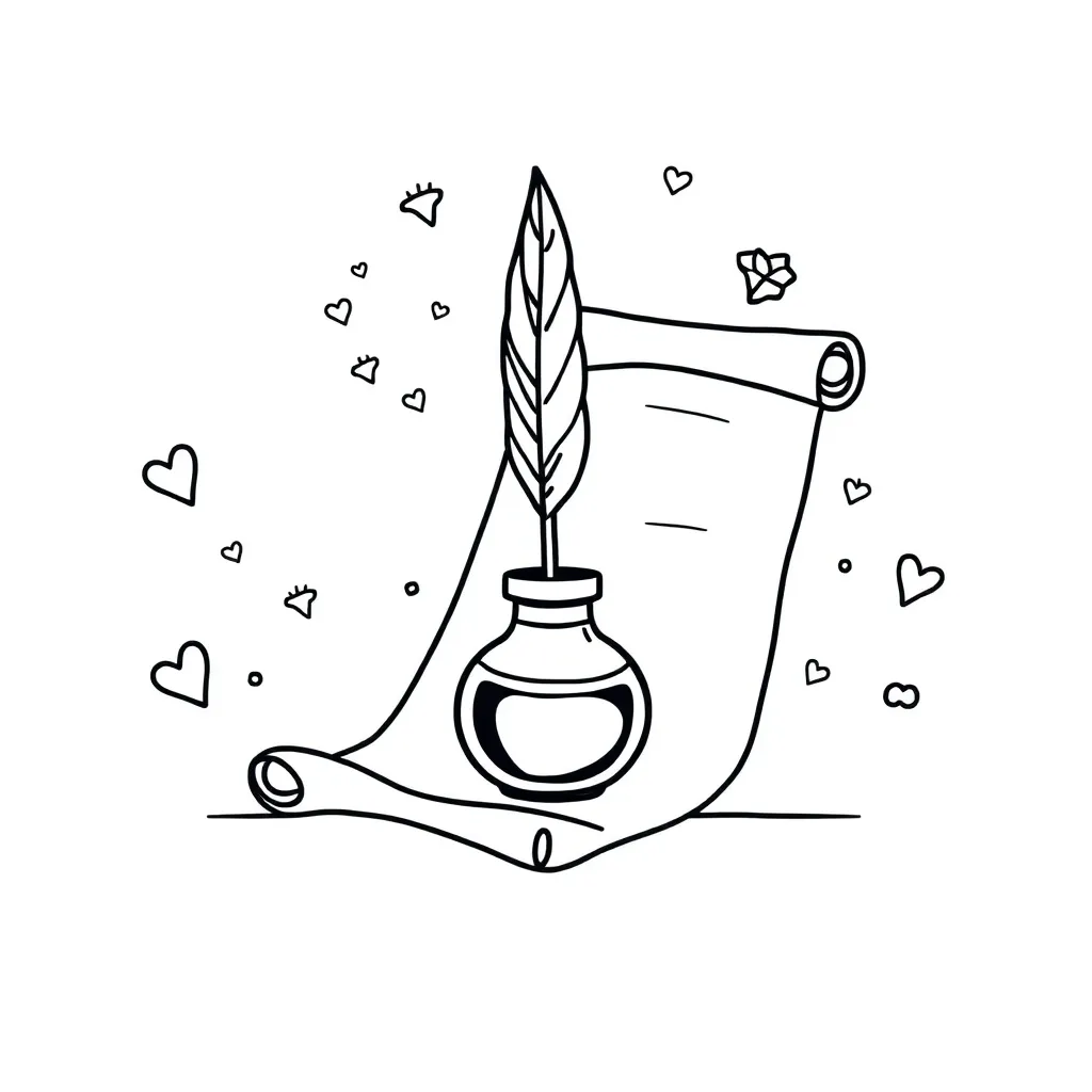 Writing tools and descriptive words illustration