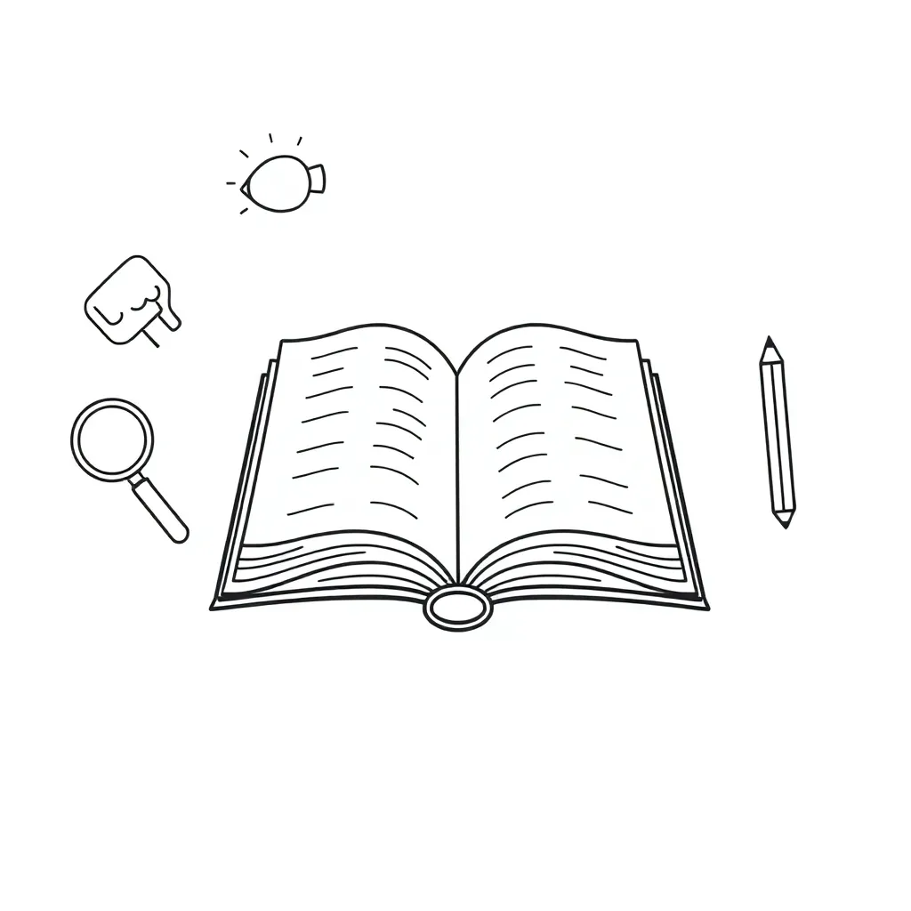 Open book with different sections highlighted