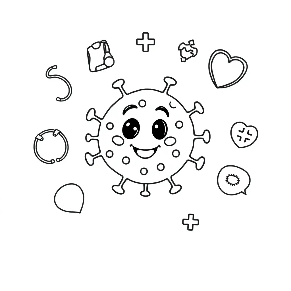 Pandemic illustration with virus particles and medical symbols