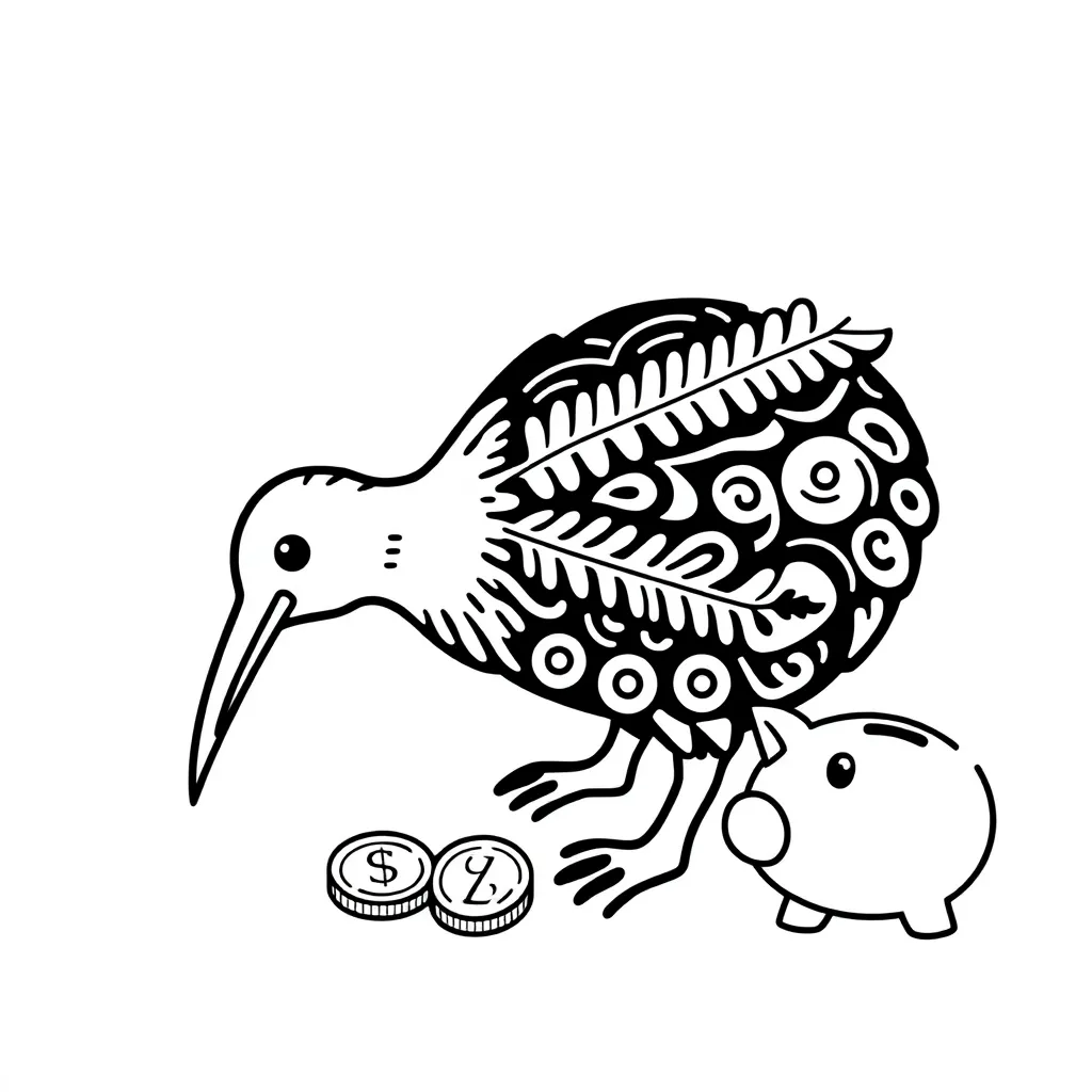 New Zealand money and piggy bank