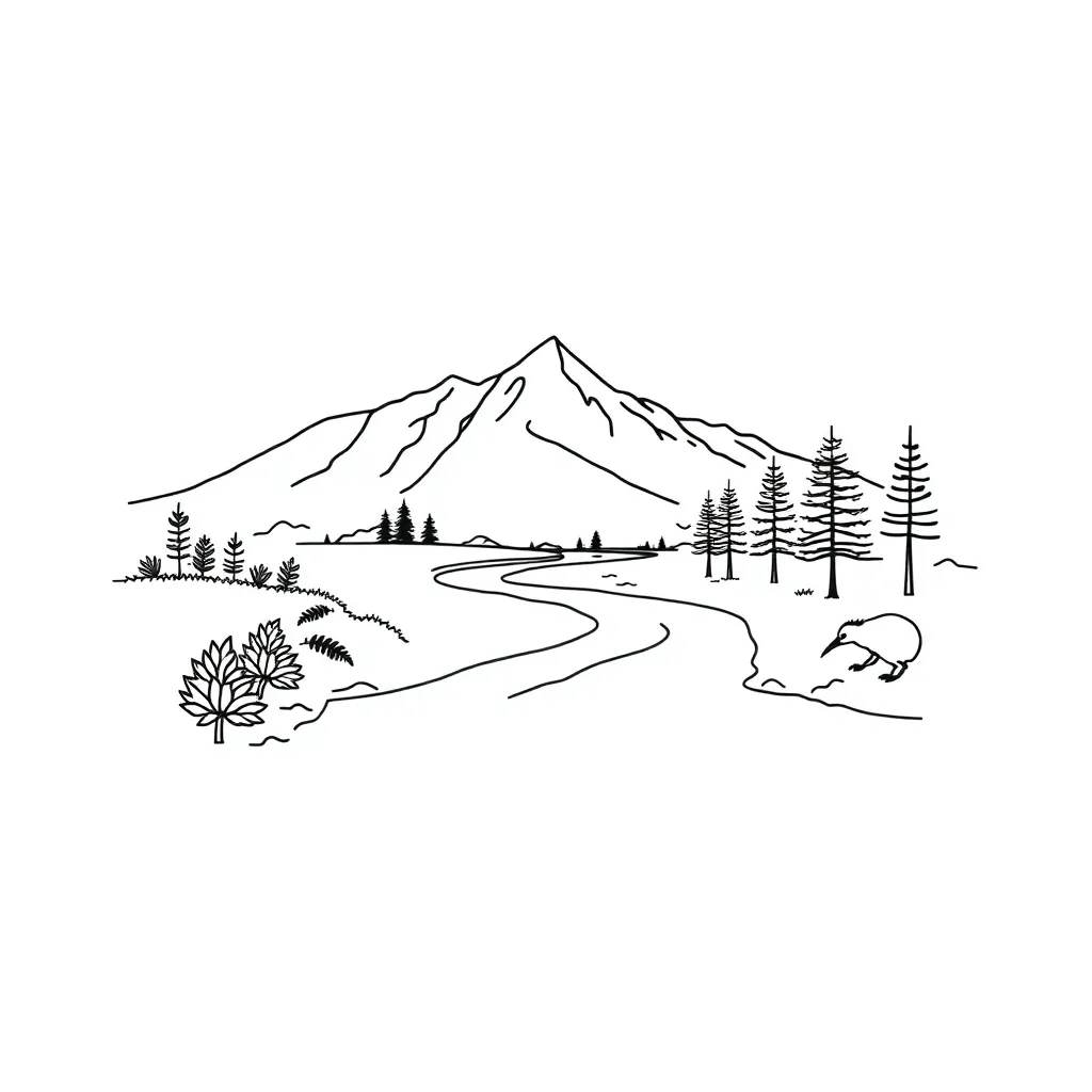 Japanese cherry blossom and mountain scene