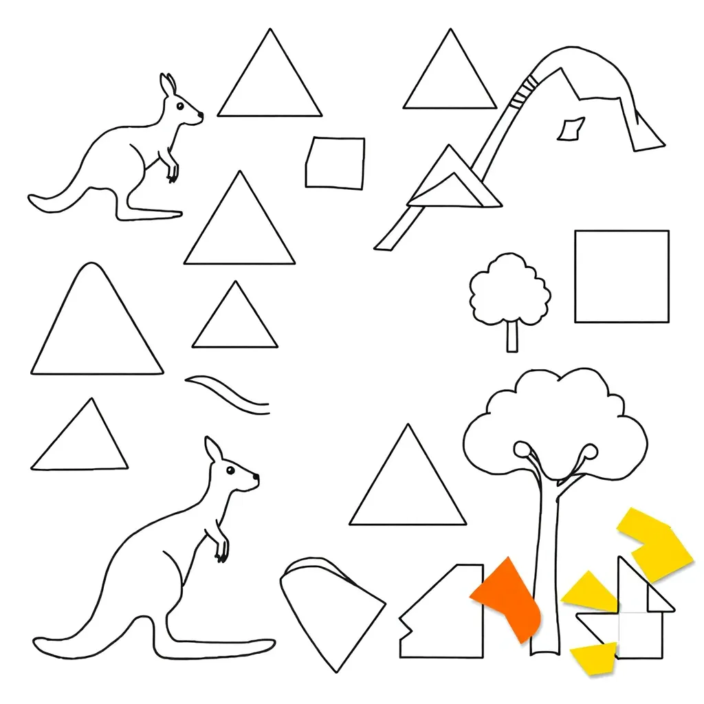 Tangram pieces forming composite shapes